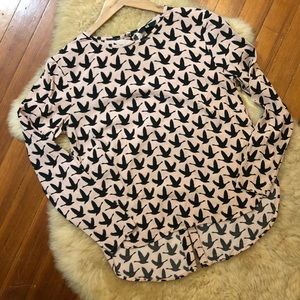 ✨H&M Bird Print Blush Pink & Black Top Size 6 EUC